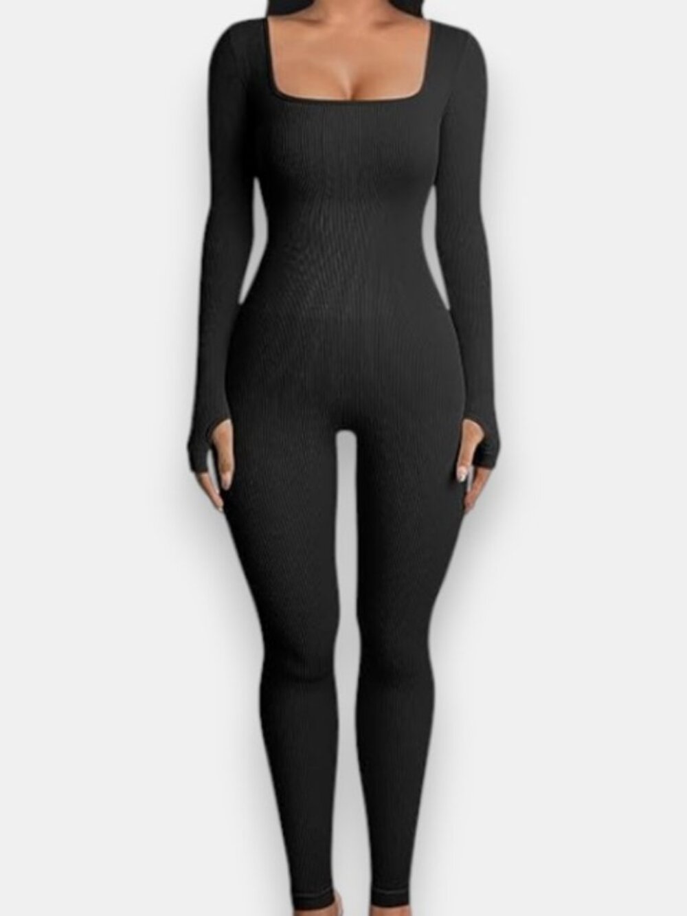 OQQ ribbed long sleeve jumpsuit black women's size L